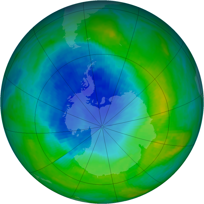 Antarctic ozone map for 03 December 1990